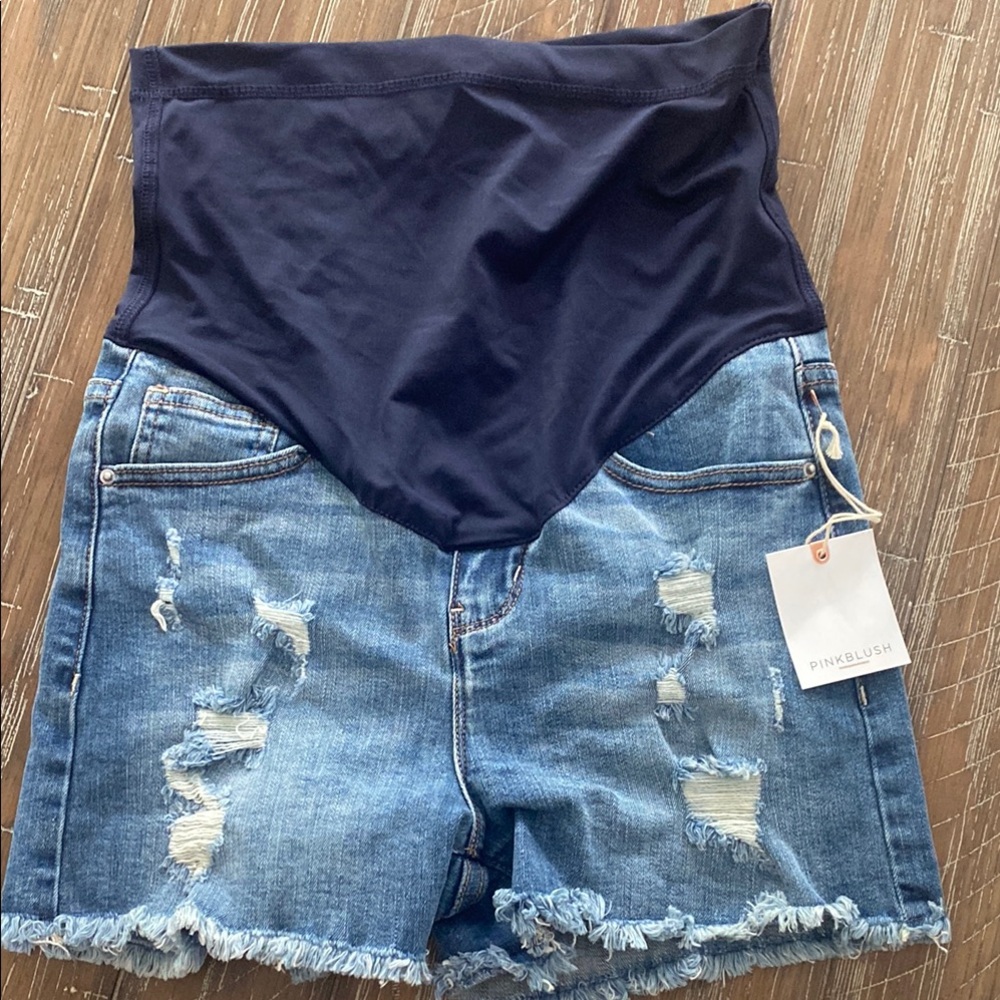 Maternity Denim Blue Shorts by PinkBlush